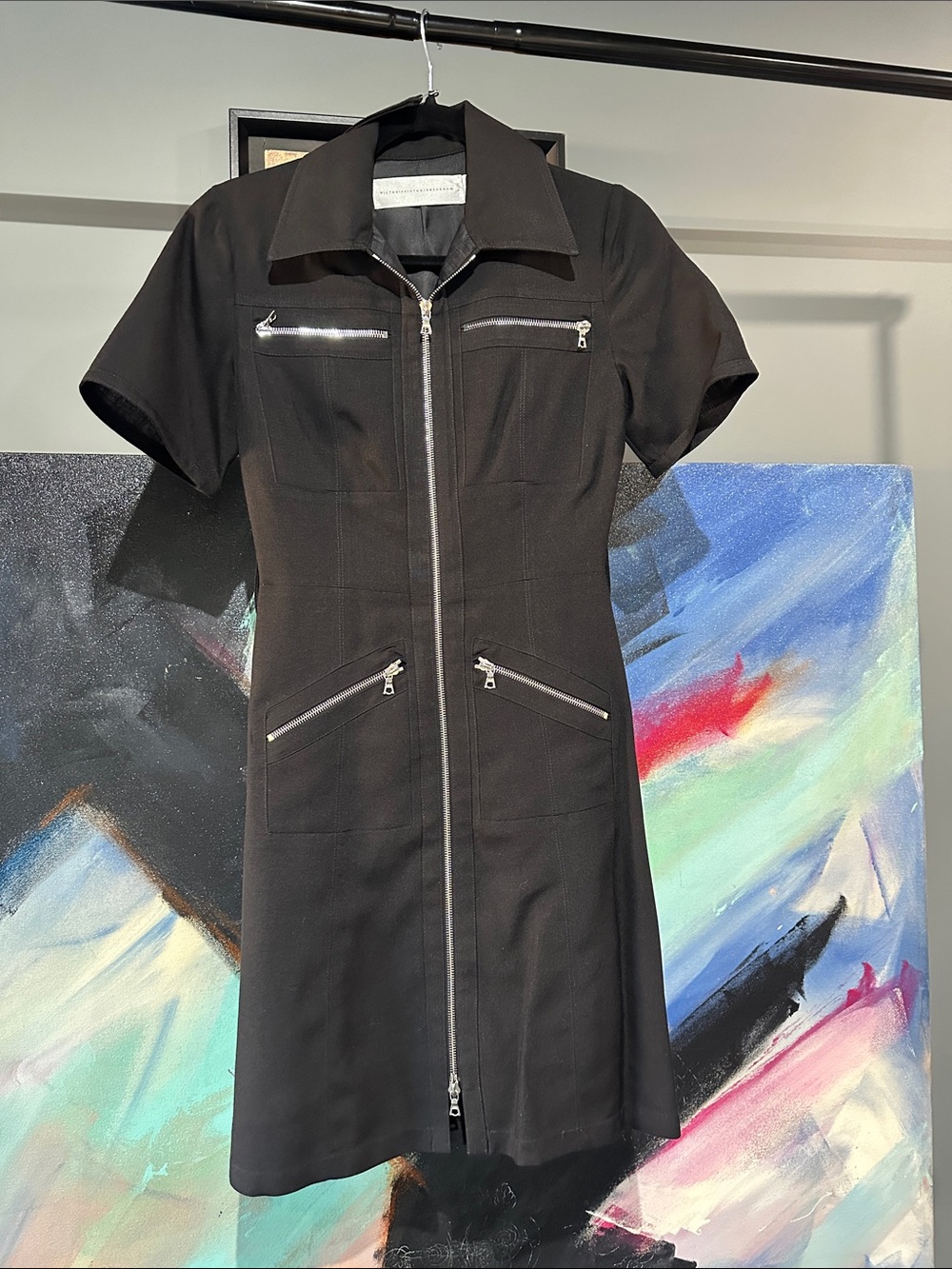 Victoria Beckham Black Short-Sleeve Zip Dress